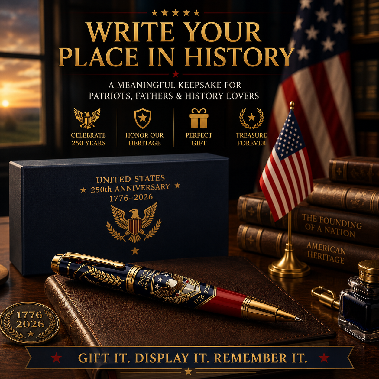 ๐บ๐ธ America 250th Anniversary Commemorative Pen Gift Set | 1776โ2026 Patriotic Keepsake
