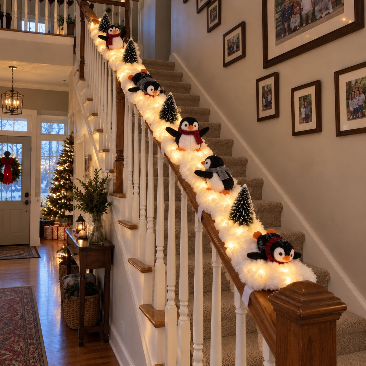 ๐ง Light-Up Penguin Christmas Stair Garland โ Turn Your Banister Into a Winter Wonderland โจ