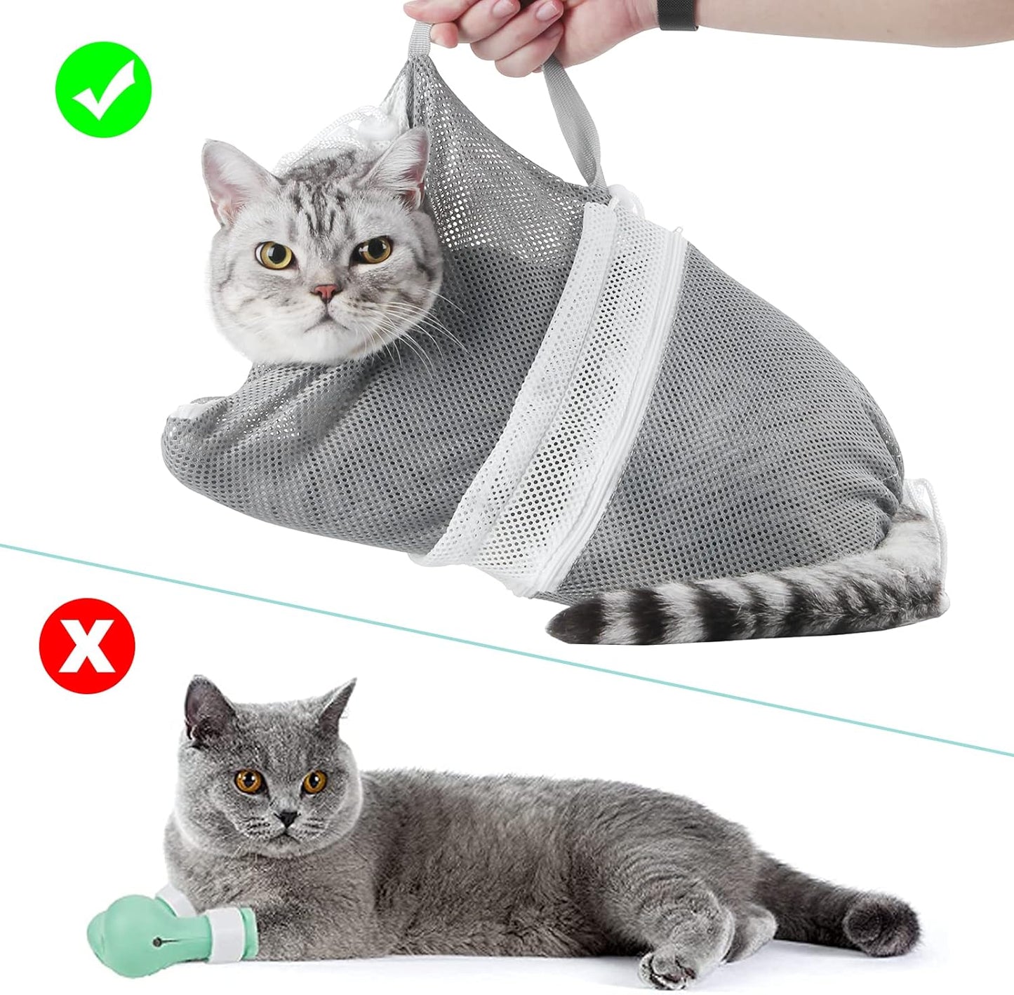 Cat Bath Mesh Bag, Portable Mesh Shower Bag, Cute Safe Adjustable Drawstring Design Travel Bathing Bag for Cats Grooming