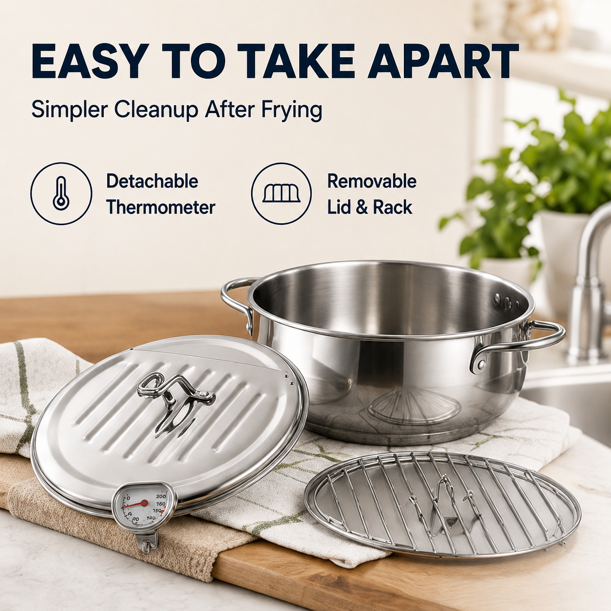 304 Stainless Steel Stovetop Deep Fryer Pot โ With Thermometer