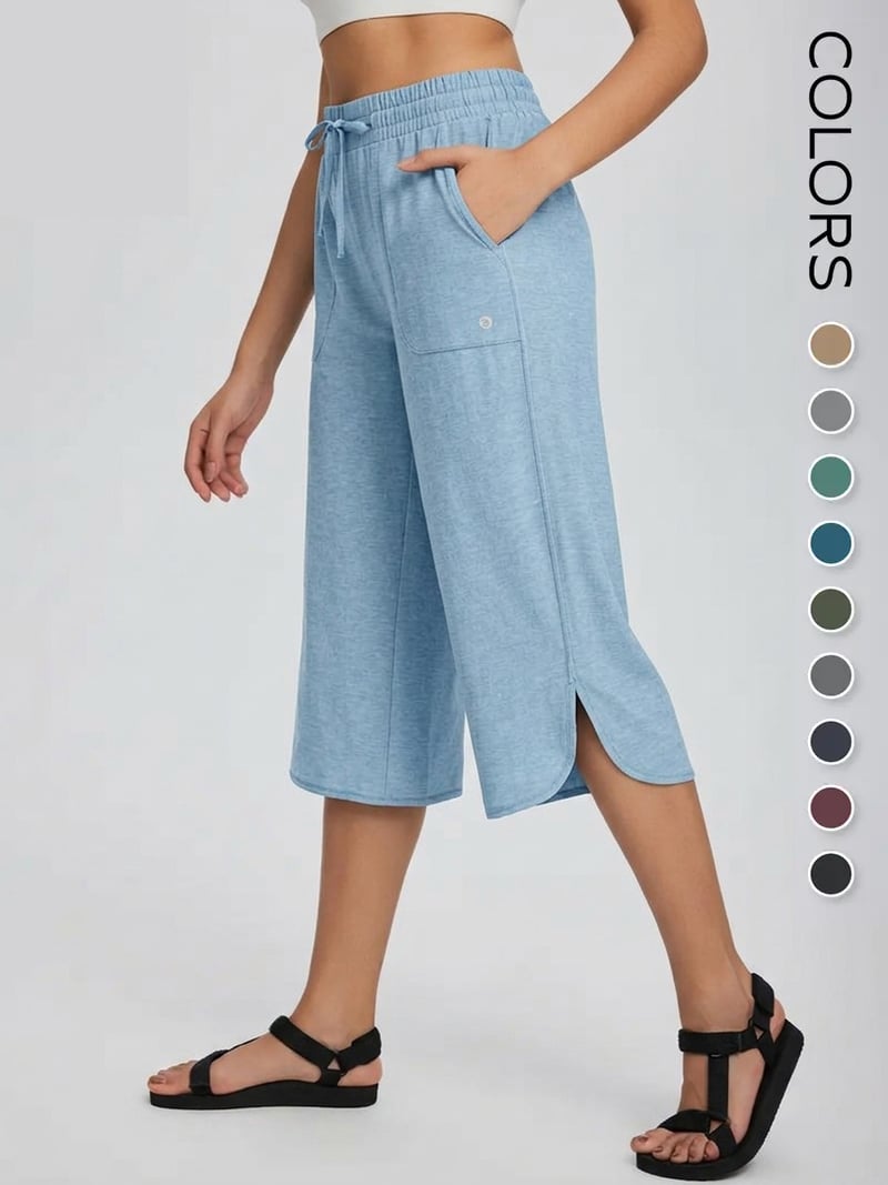 ⚡Women's Wide Leg Yoga Capris – High Waisted with Pockets, Quick Dry, Lightweight, UPF 50+ Sun Protection – Loose Comfy for Hiking, Gym, Travel & Outdoor Workout ☀️