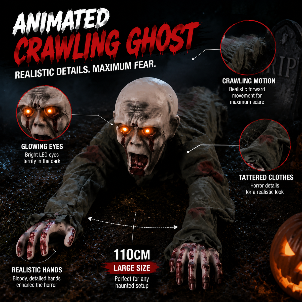 ๐ Creepy Crawling Ghost With Glowing Eyes โ The Ultimate Halloween Yard Decoration