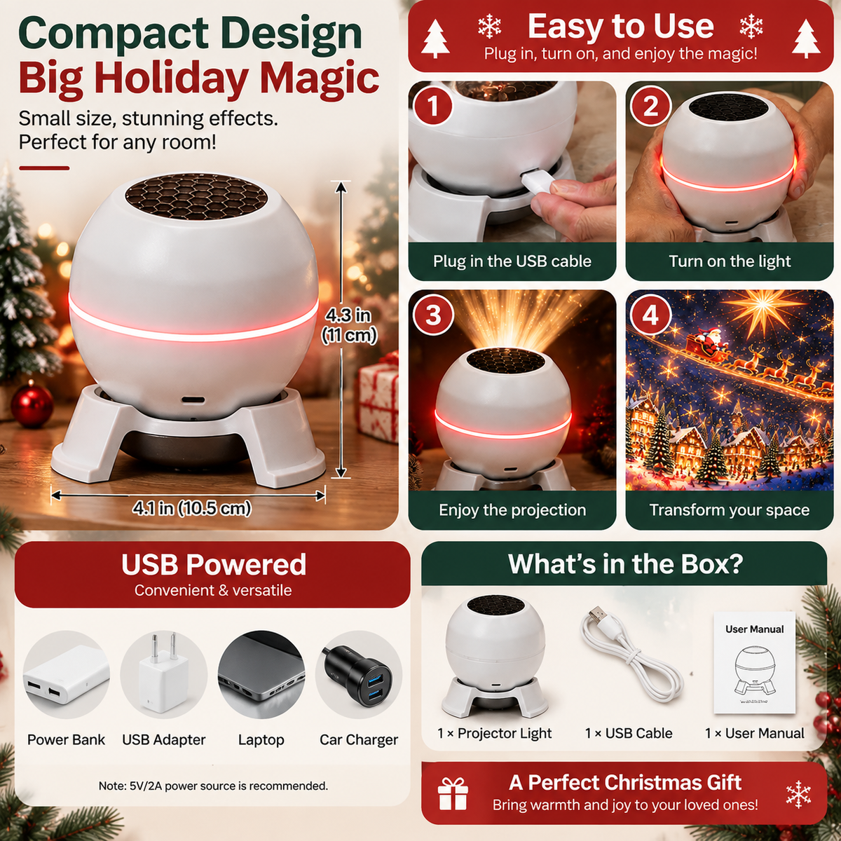๐ Magical Christmas Projection Night Light โ Transform Any Room Into A Holiday Wonderland