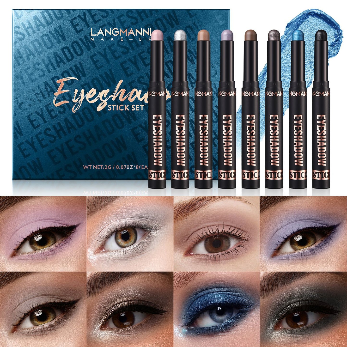 π¨ 8-Color Eyeshadow Stick Set β Waterproof, Long-Lasting, Matte & Shimmer, Compact Kit