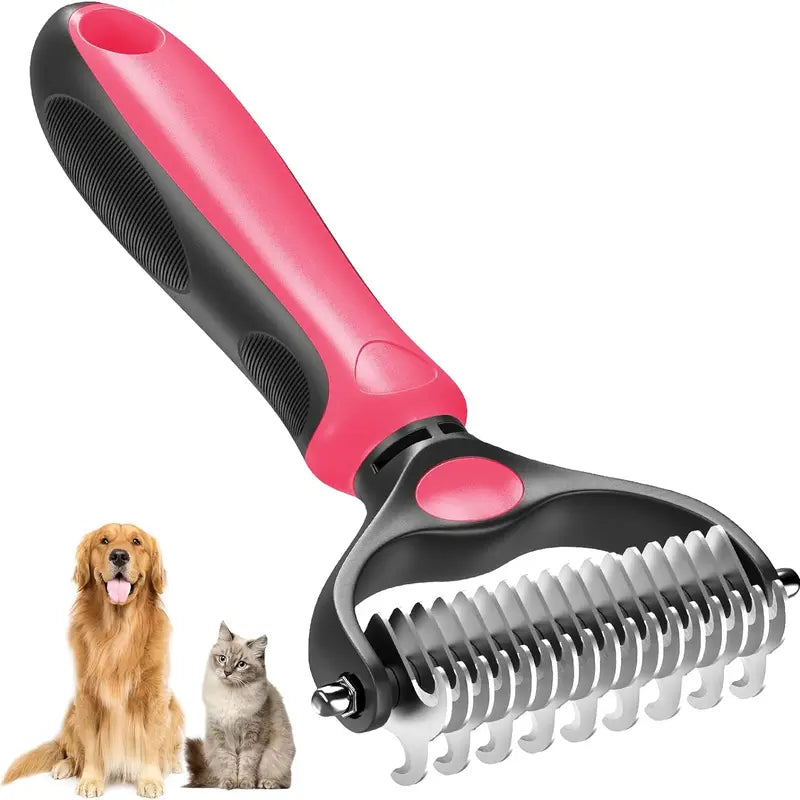 🔥Professional Double-Sided Pet Grooming Rake,Undercoat Deshedding Tool for Dogs & Cats