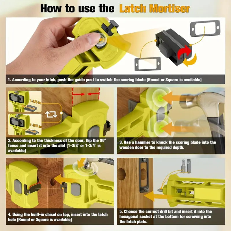 π¨ Door Latch Installation Kit β Precision Mortise Tool for Fast & Accurate Door Lock Installation, Fits Square & Round Deadbolts, 1-3/8" & 1-3/4" Doors