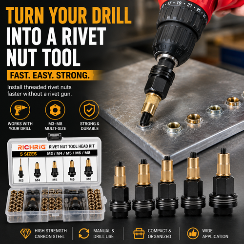 🔩 Rivet Nut Tool – M3-M8 Rivnut Kit, Carbon Steel Manual Riveter, Auto Repair & Workshop Use