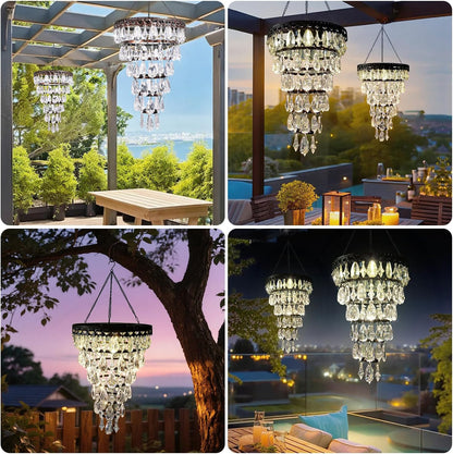 Solar Crystal Chandelier Outdoor Hanging Lantern – Romantic Garden & Patio Decor