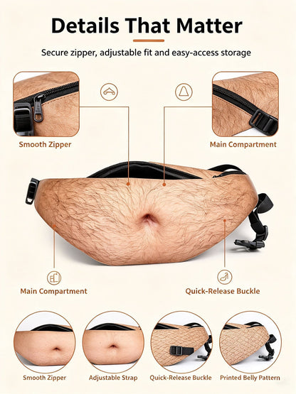 😂Beer Belly Fanny Pack | Realistic Belly Print Waist Bag in 4 Patterns