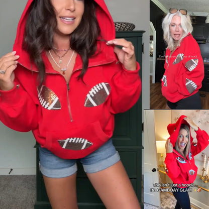 Ommig Women's Oversized Game Day Hoodie with Sequins