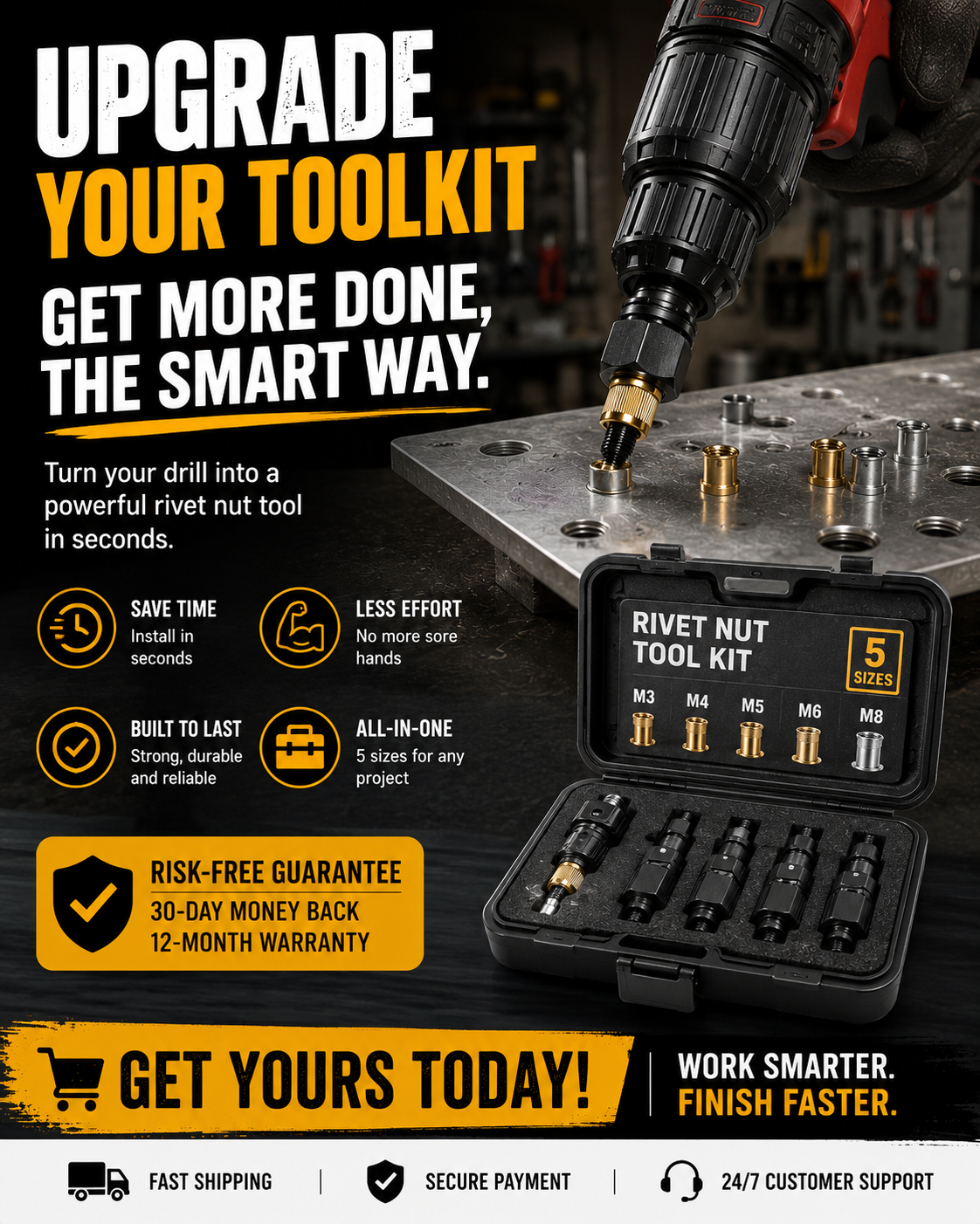 🔩 Rivet Nut Tool – M3-M8 Rivnut Kit, Carbon Steel Manual Riveter, Auto Repair & Workshop Use