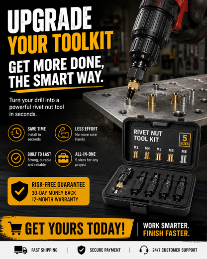 🔩 Rivet Nut Tool – M3-M8 Rivnut Kit, Carbon Steel Manual Riveter, Auto Repair & Workshop Use