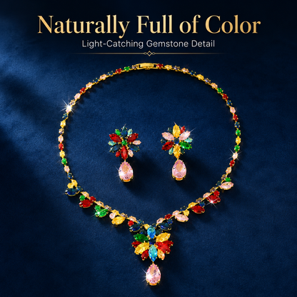 💎 2026 Crystal Zircon Flower Jewelry Set – Necklace + Earrings, Luxury Gift