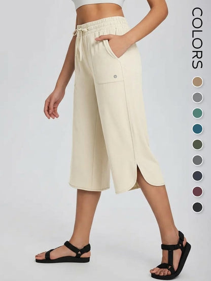 ⚡Women's Wide Leg Yoga Capris – High Waisted with Pockets, Quick Dry, Lightweight, UPF 50+ Sun Protection – Loose Comfy for Hiking, Gym, Travel & Outdoor Workout ☀️