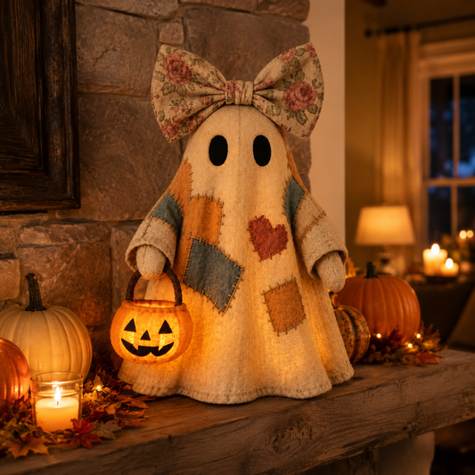 Vintage Ghost & Pumpkin Lantern Set – Halloween Decor, LED Warm Glow