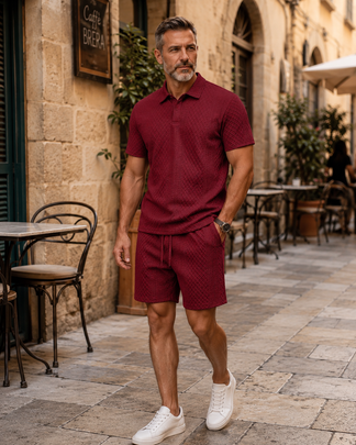 👕 Men's Summer Two-Piece Set – Breathable Polo + Shorts, Lightweight, Stretch