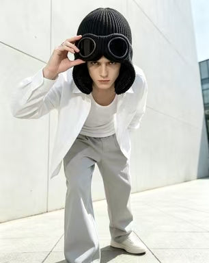 🧢Unisex Solid Color Goggle Lens Design Beanie Hat