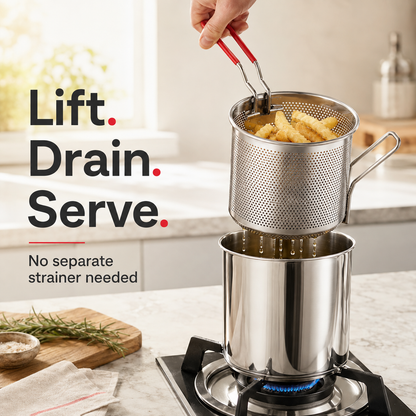 🍟 Personal Mini Stovetop Fryer Set – Pot, Lift-Out Basket & Tongs