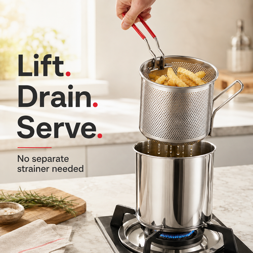 🍟 Personal Mini Stovetop Fryer Set – Pot, Lift-Out Basket & Tongs