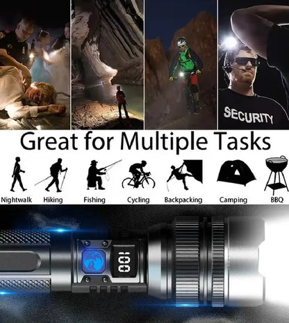 🔦 High-Power Rechargeable Zoom Flashlight – 2000LM, Power Bank & Digital Battery Display