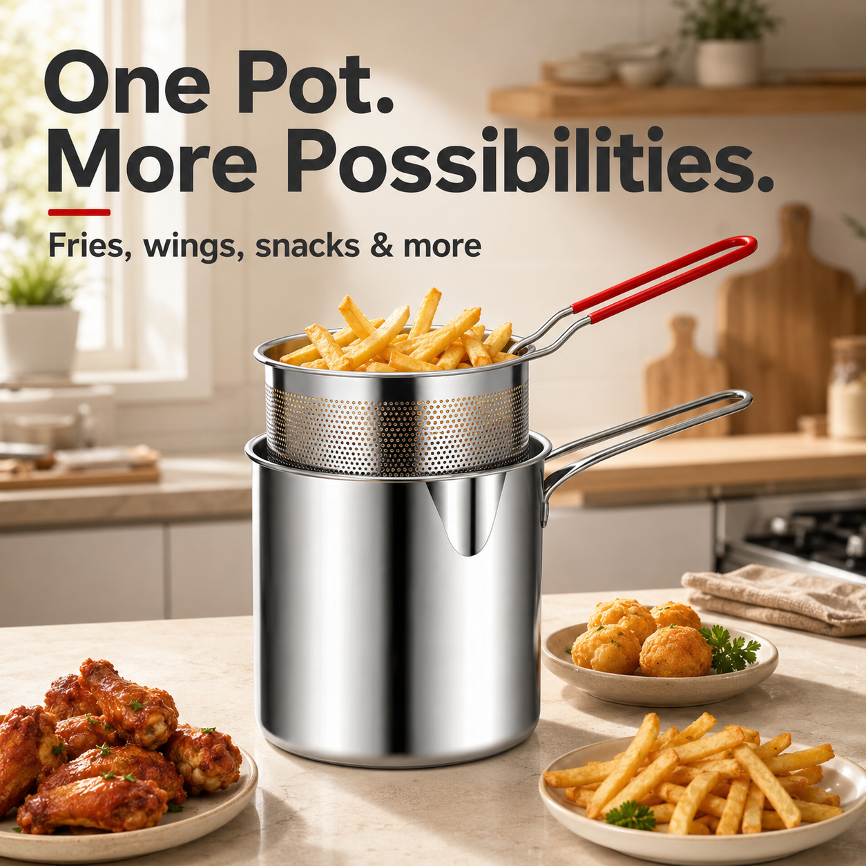 Personal mini fryer set with fries, wings and snacks