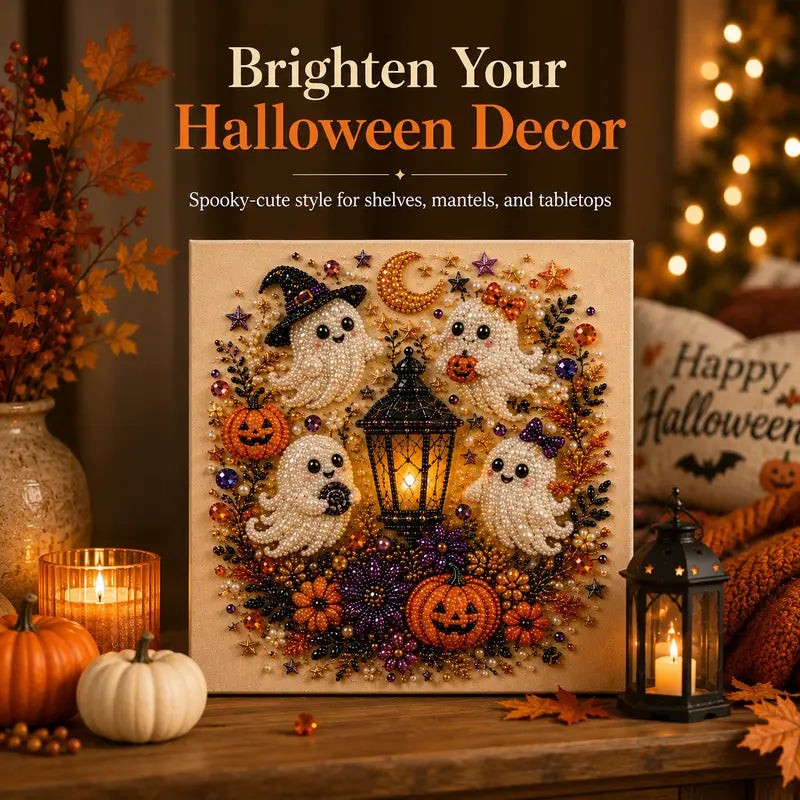 Spooky-Cute Ghost Pearl Art DIY Kit – 8" × 8" Halloween Diamond Painting