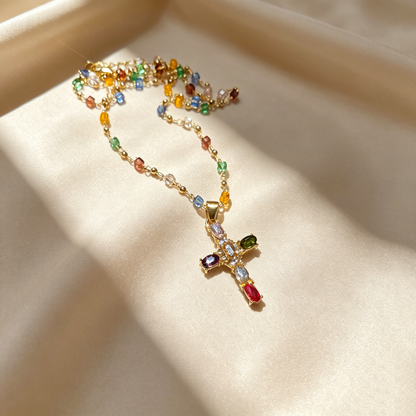 💎 Colored Gemstone Cross Necklace – Natural Gemstones, Handcrafted Jewelry of Faith