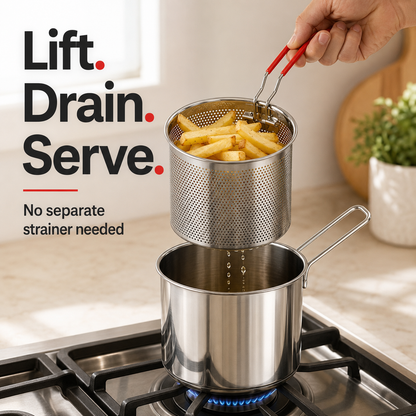 🍟 Personal Mini Stovetop Fryer Set – Pot, Lift-Out Basket & Tongs