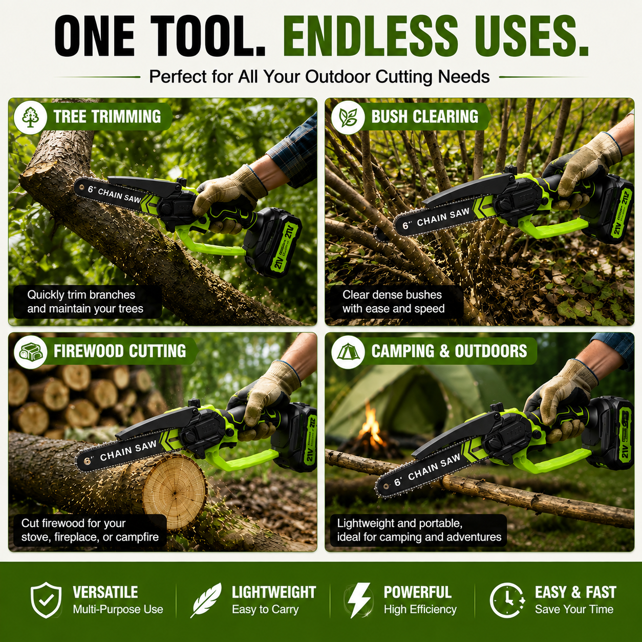 ⚡ 21V Cordless Mini Chainsaw – Dual Battery Garden Cutter🔋
