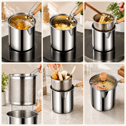 🍟 Personal Mini Stovetop Fryer Set – Pot, Lift-Out Basket & Tongs