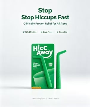 HiccAway Hiccup Straw - Stops Hiccups Fast, as seen on Shark Tank - Clinically Proven for All Ages. Safe, reusable & lightweight. Drinkware Glass.
