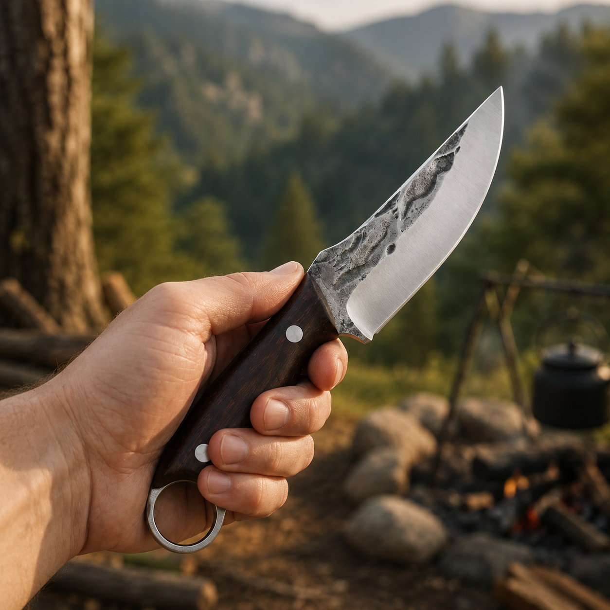 🏕️ Outdoor Fixed-Blade Camping Knife with Leather Sheath