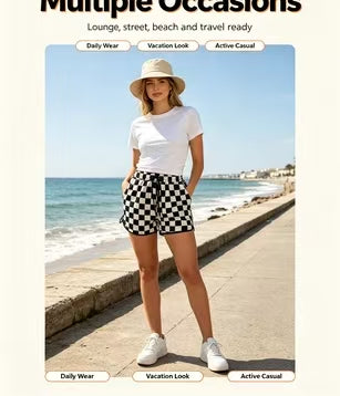 Znacicc Women's Checkered Casual Shorts with Pockets