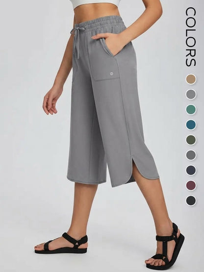 ⚡Women's Wide Leg Yoga Capris – High Waisted with Pockets, Quick Dry, Lightweight, UPF 50+ Sun Protection – Loose Comfy for Hiking, Gym, Travel & Outdoor Workout ☀️