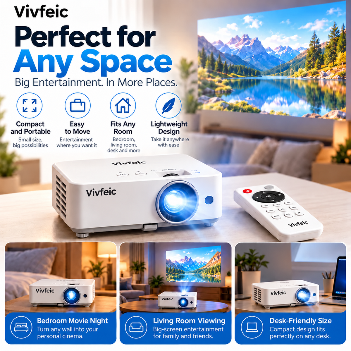🎬 Portable Mini Projector 📽️ – 100' Big Screen, HDMI & USB, Remote Control Included