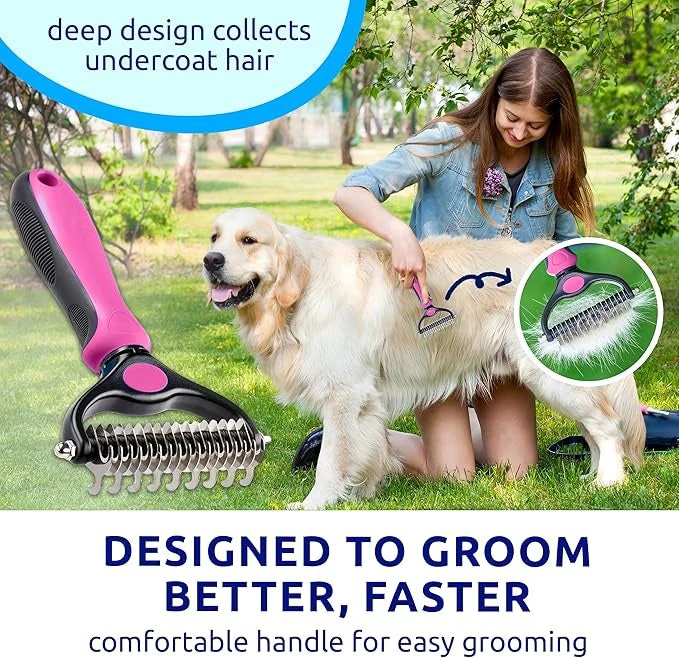 🔥Professional Double-Sided Pet Grooming Rake，Undercoat Deshedding Tool for Dogs & Cats