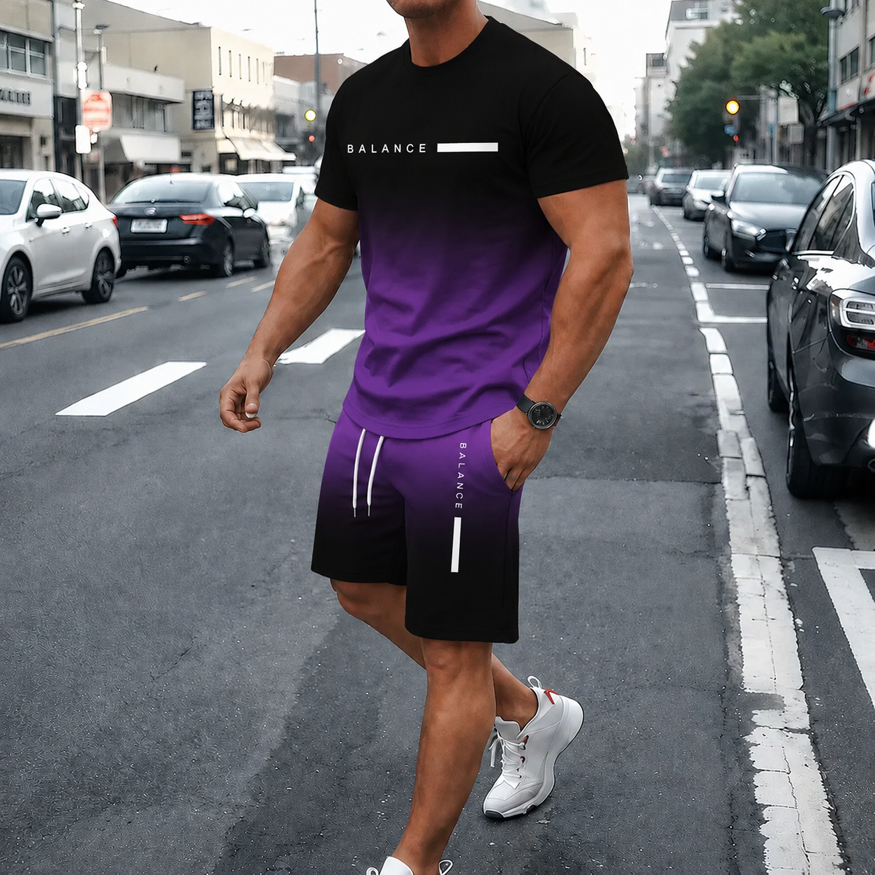 💯 Men’s Gradient Short Sleeve Tracksuit 2-Piece Set💥