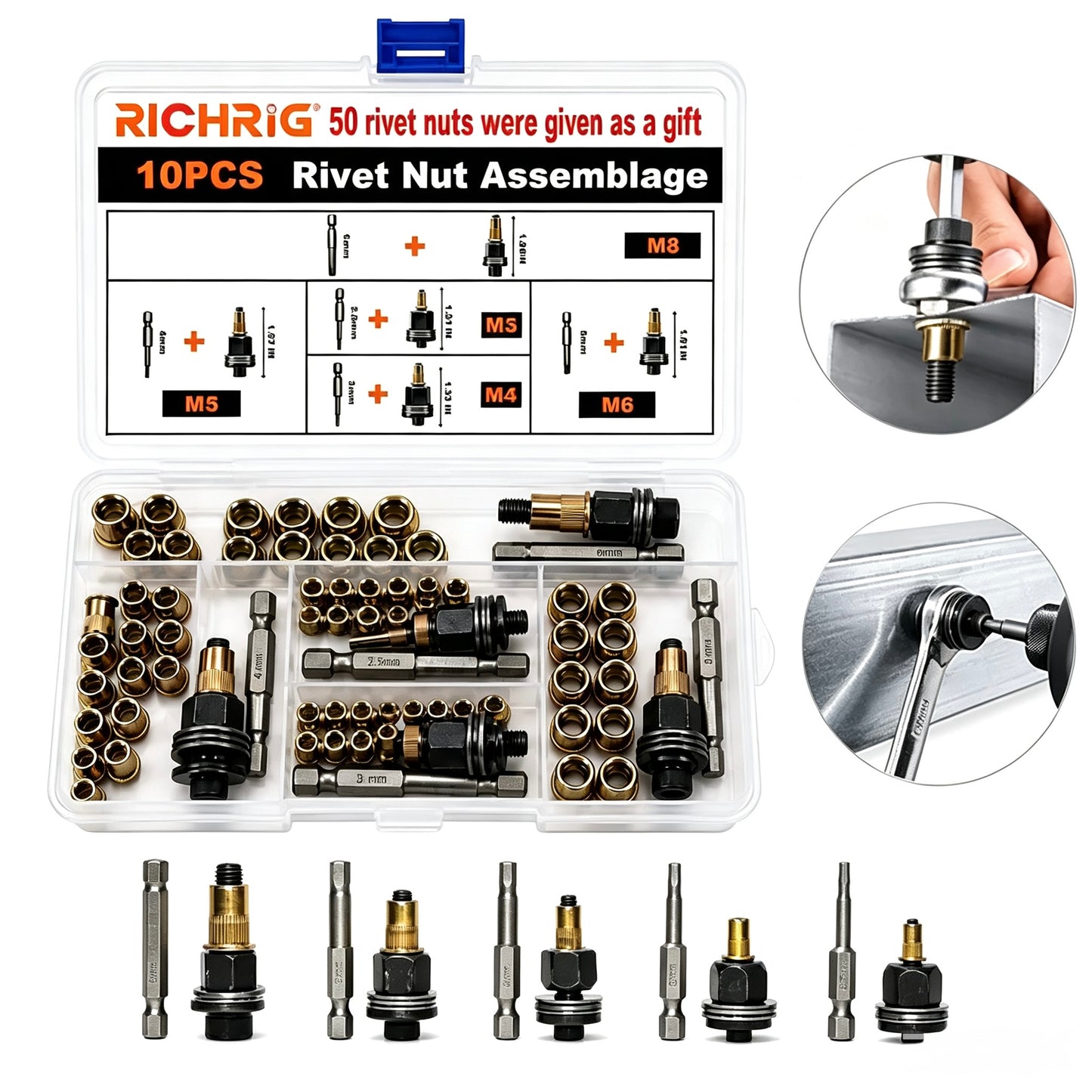 🔩 Rivet Nut Tool – M3-M8 Rivnut Kit, Carbon Steel Manual Riveter, Auto Repair & Workshop Use