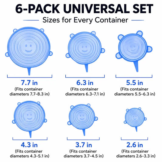 6 Pack Reusable Silicone Stretch Lids | Food-Grade Airtight Covers for Bowls, Pots, Fruits | BPA-Free Microwave & Freezer Safe