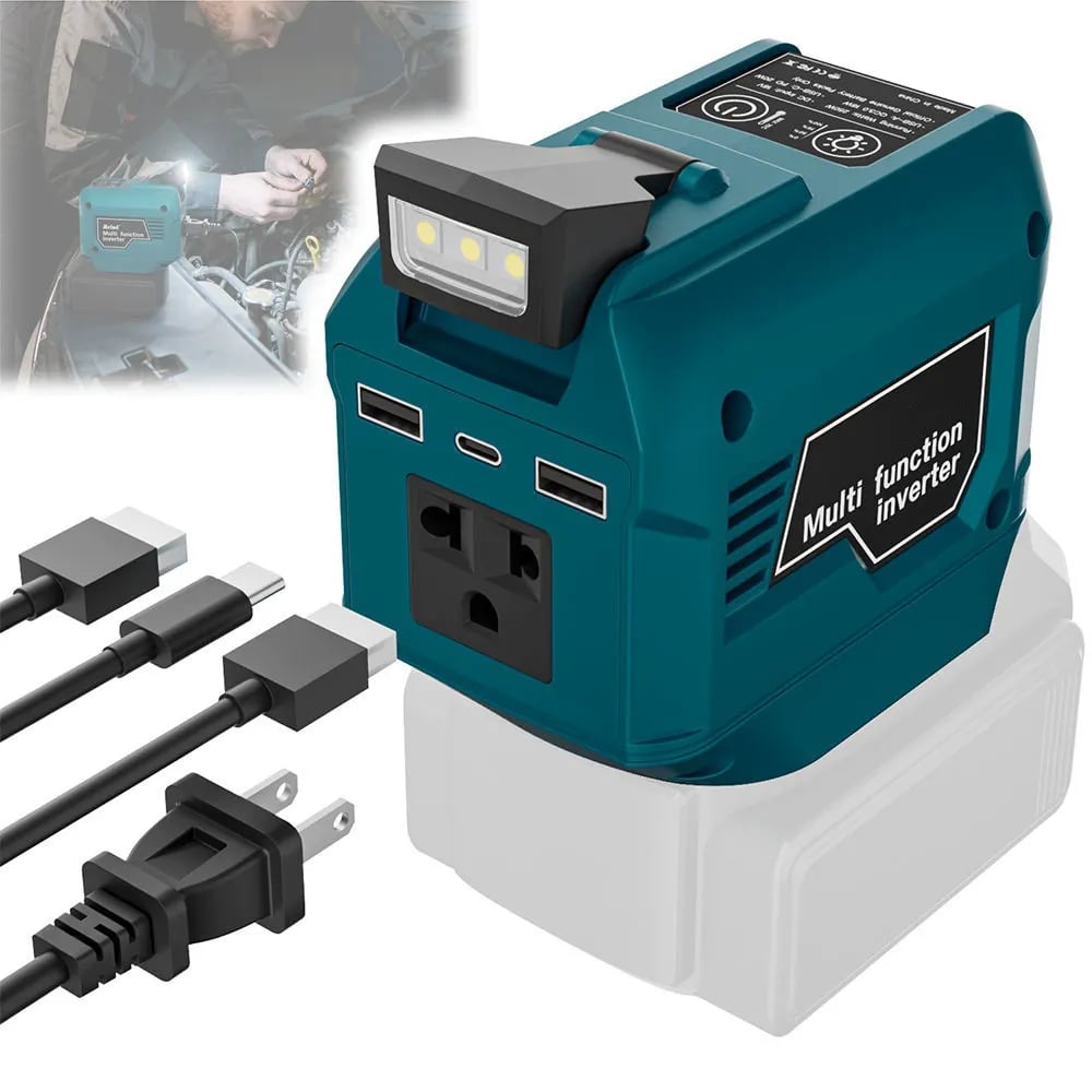 🎁Last Day 50% OFF🔋250W Portable Power Inverter – Turn 18V–21V Tool Batteries Into 220V AC Power