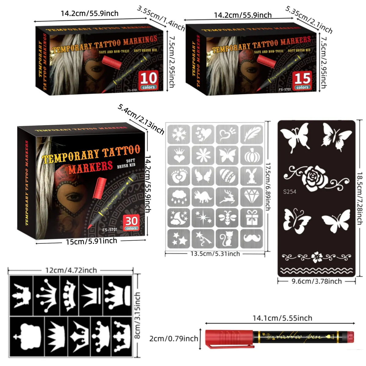 🎨 Temporary Tattoo Markers | Colorful Body Art & Stencil Kit