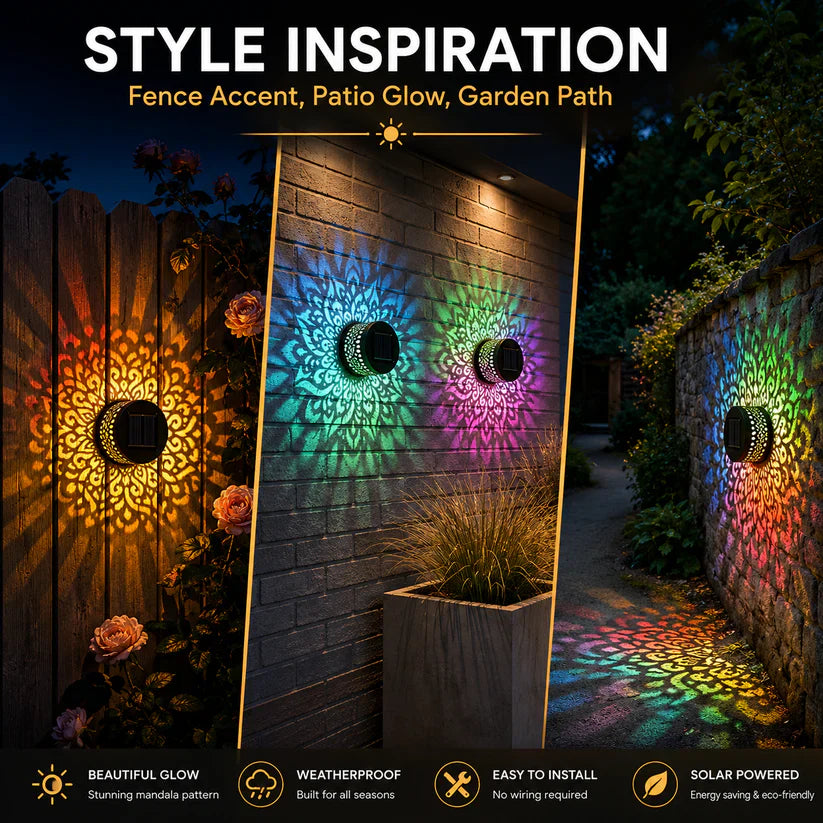 ✨Solar Mandala Wall Light | Outdoor Garden Fence Projector Lamp 🪐