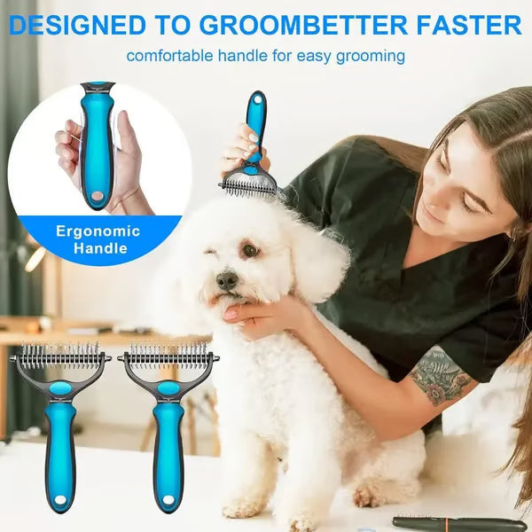 ✨ Double-Sided Pet Rake – Deshedding Tool for Dogs & Cats 🐶🐱