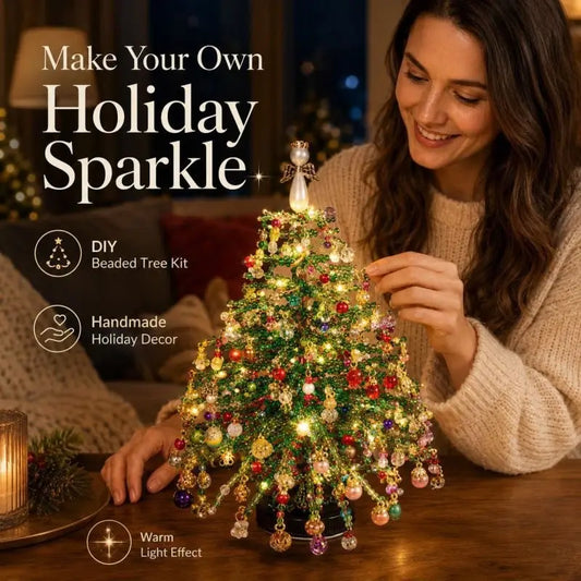 DIY Beaded Christmas Tree Kit with Lights – Handmade Crystal Holiday Decor