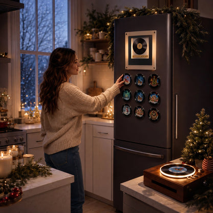 🎄 Mini Christmas Vinyl Music Player – 9 Records, Lights & Spinning Design