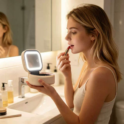 Mini Makeup Bag with Led Mirror, Small Travel Make up Bag 3 Light Modes Adjustable Brightness