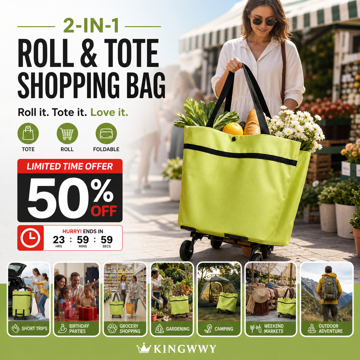 ⚡LAST DAY-50% OFF🔥 2 in 1 Foldable Shopping Cart