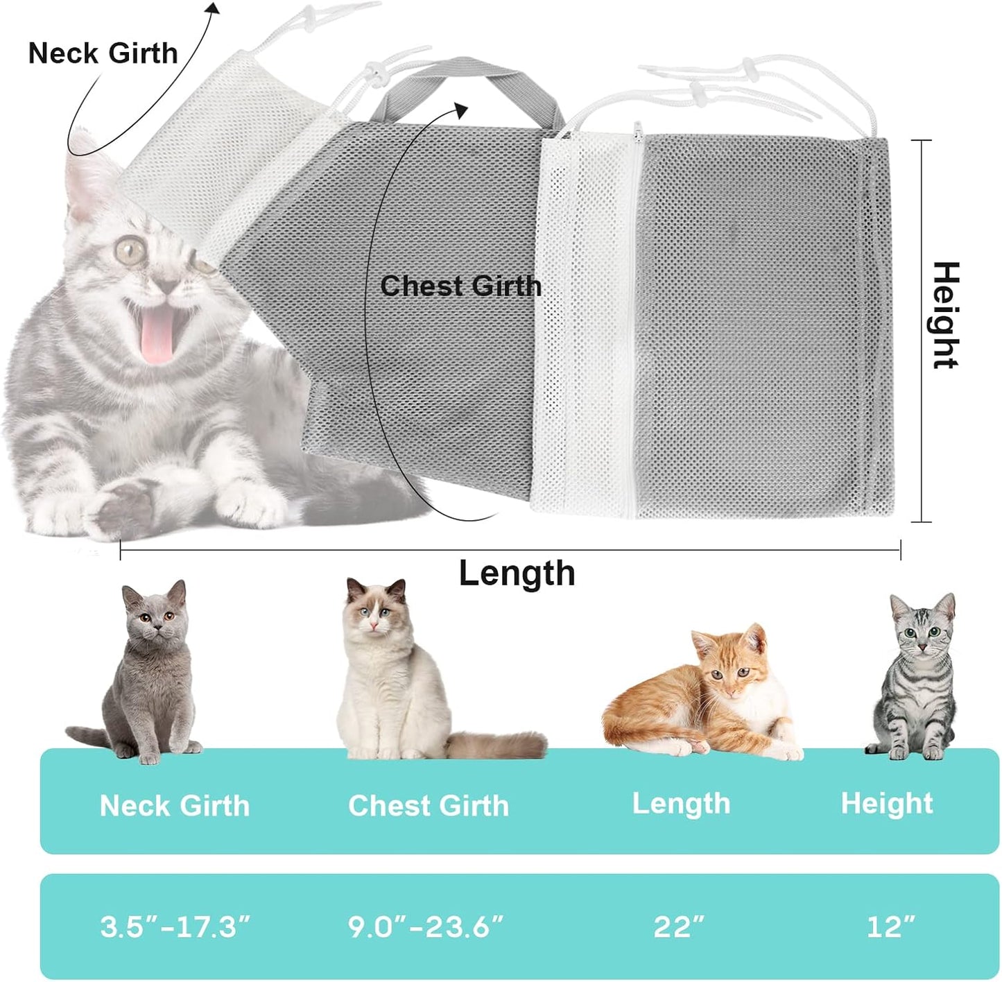 Cat Bath Mesh Bag, Portable Mesh Shower Bag, Cute Safe Adjustable Drawstring Design Travel Bathing Bag for Cats Grooming