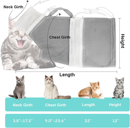 Cat Bath Mesh Bag, Portable Mesh Shower Bag, Cute Safe Adjustable Drawstring Design Travel Bathing Bag for Cats Grooming