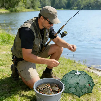 🎣 Foldable 6-Hole Fishing Bait Trap | Crab, Crawfish & Minnow Net